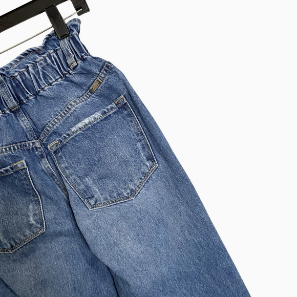 Kancan Crop Denim Jeans XS 0 24 High Rise Paper Bag Elastic Waist Distressed - Picture 7 of 9